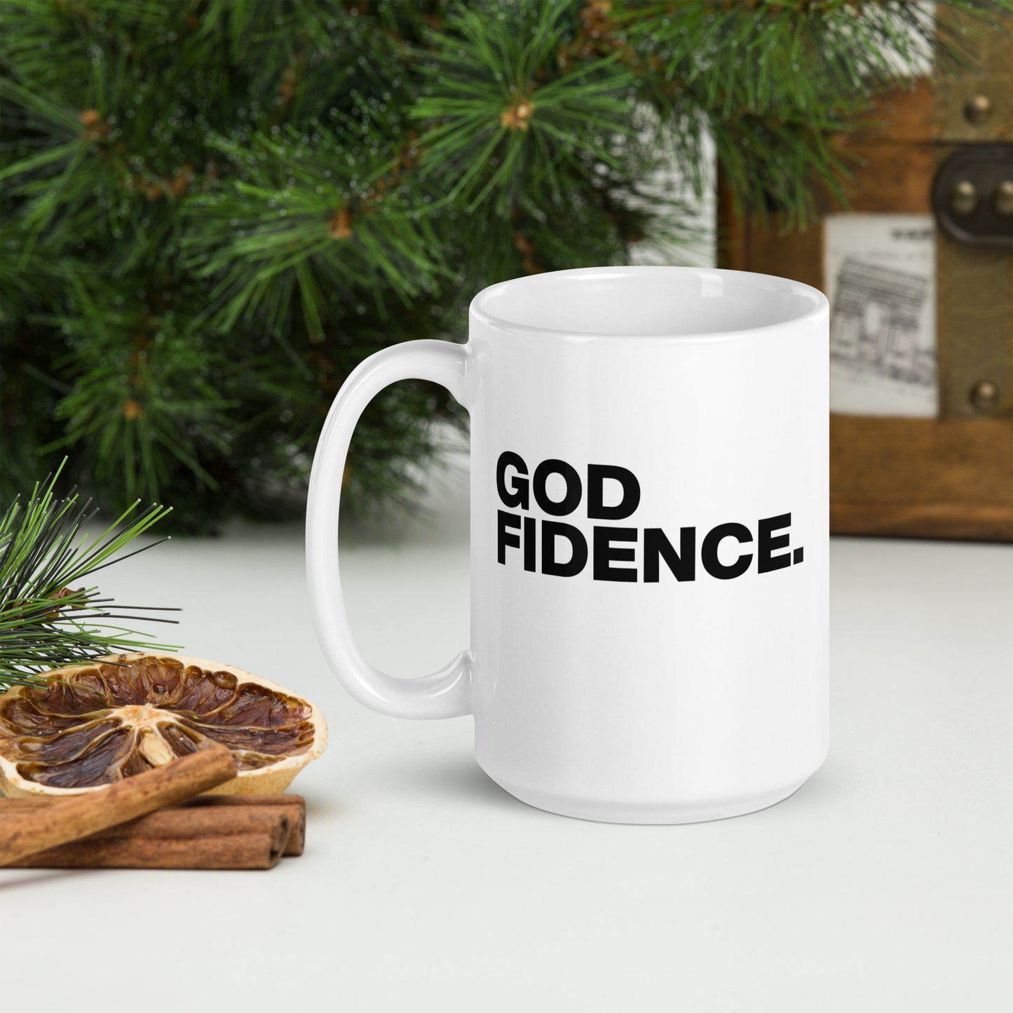 GODfidence White glossy mug